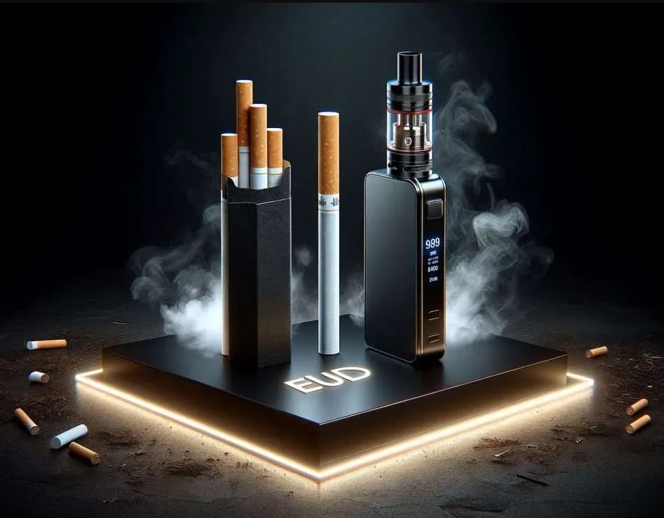 電子煙有焦油嗎？電子煙與香菸的優缺點解析，一張同時展示著電子煙與香煙的圖片