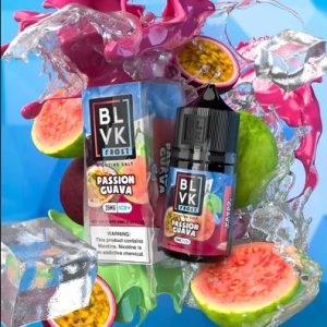 BLVK 百香果芭樂冰煙油瓶身照、FROST 系列外包裝設計圖