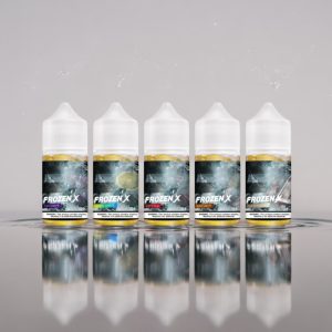 Frozen X 系列煙油全口味擺拍照｜氣泡感飲品系電子煙油展示圖